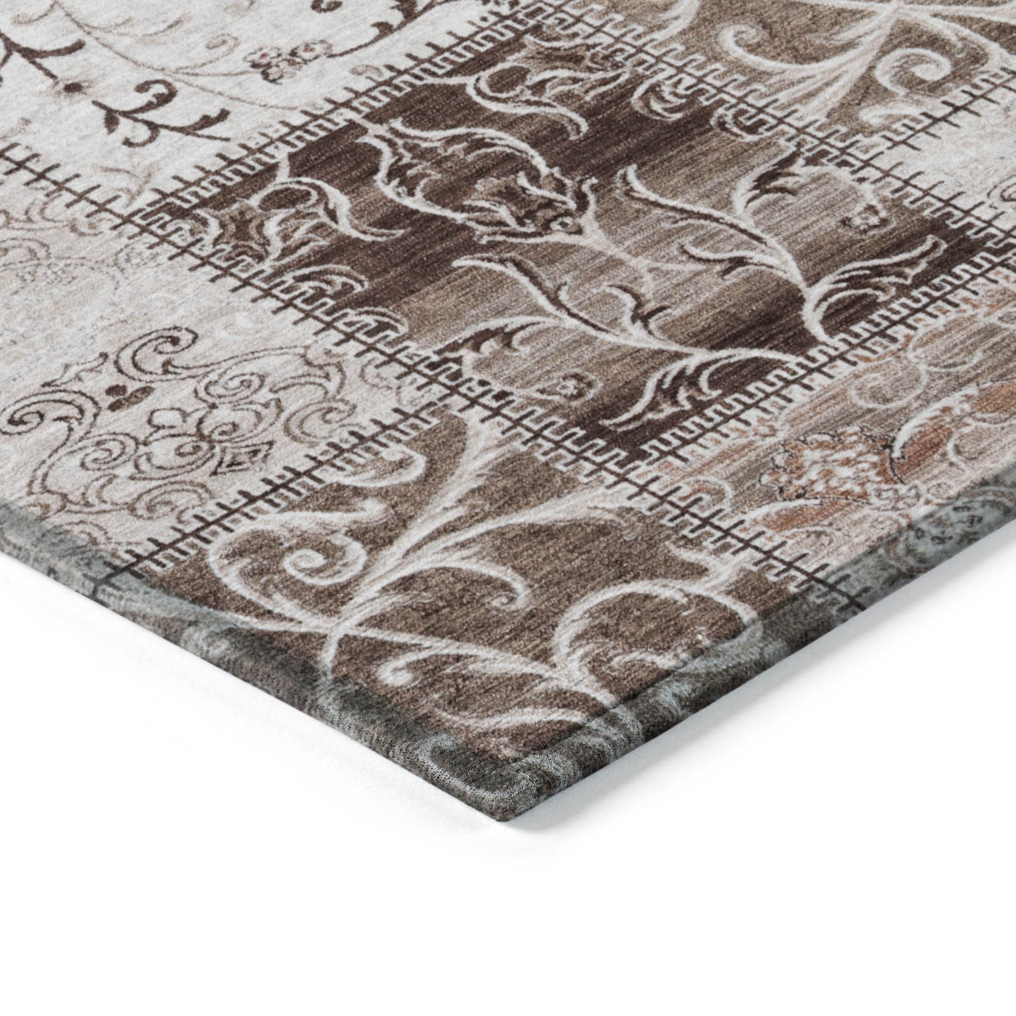 5' X 8' Taupe and Ivory Patchwork Washable Non Skid Indoor Outdoor Area Rug