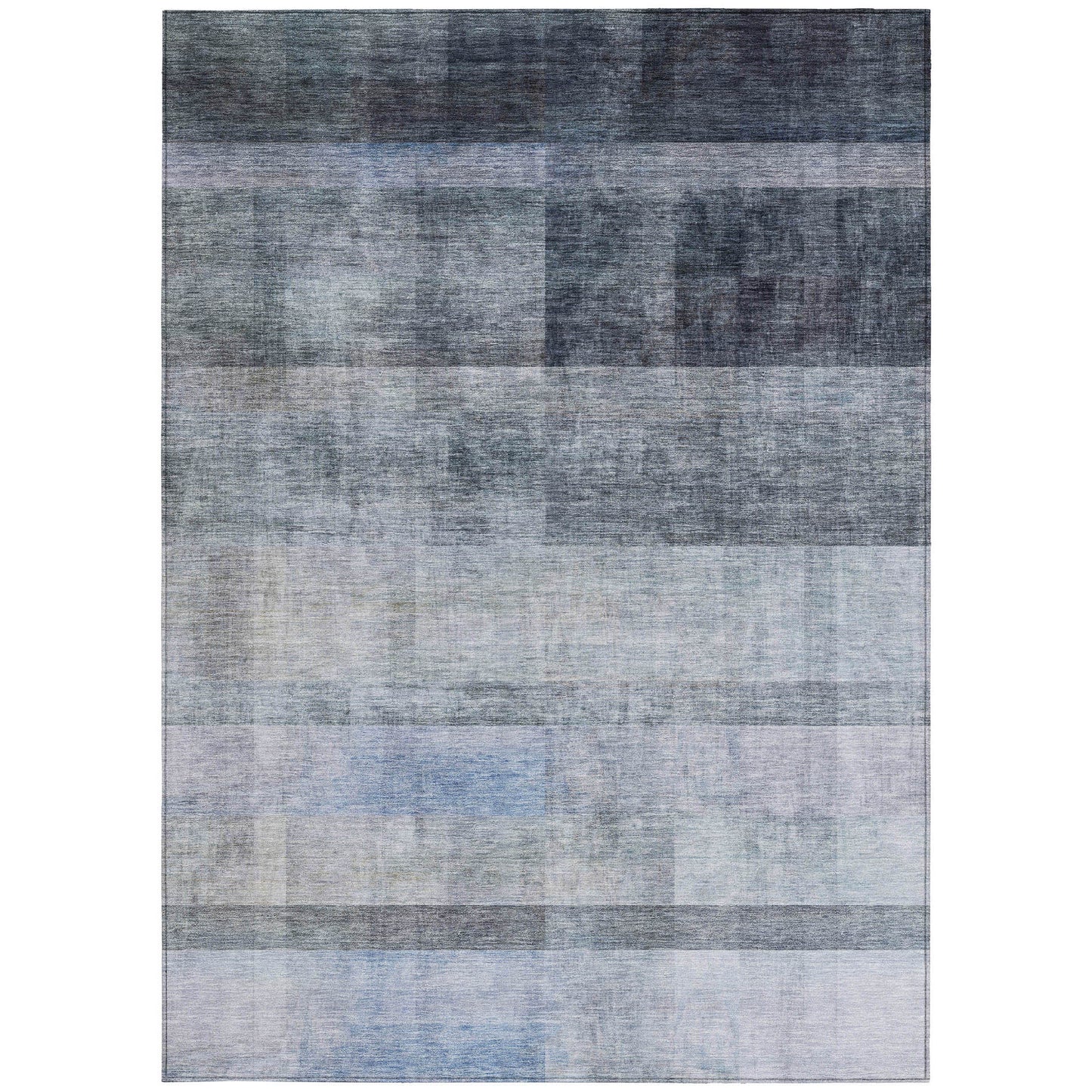 5' X 8' Navy and Gray Ombre Washable Non Skid Indoor Outdoor Area Rug