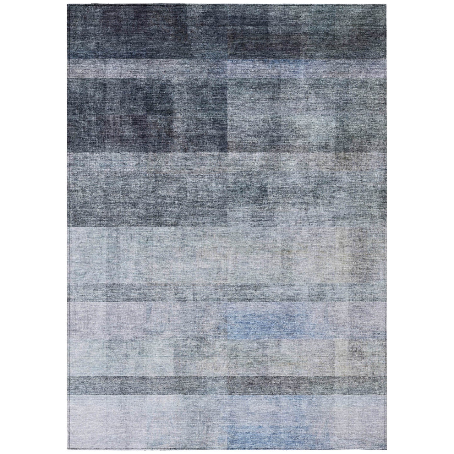 5' X 8' Navy and Gray Ombre Washable Non Skid Indoor Outdoor Area Rug