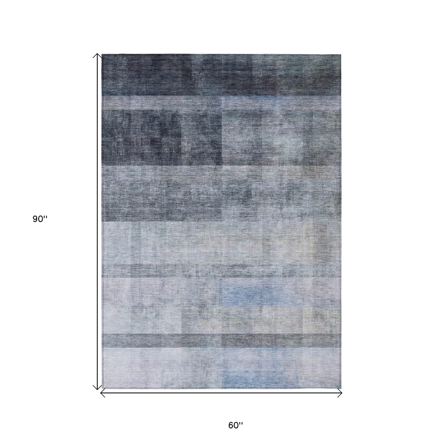 5' X 8' Navy and Gray Ombre Washable Non Skid Indoor Outdoor Area Rug