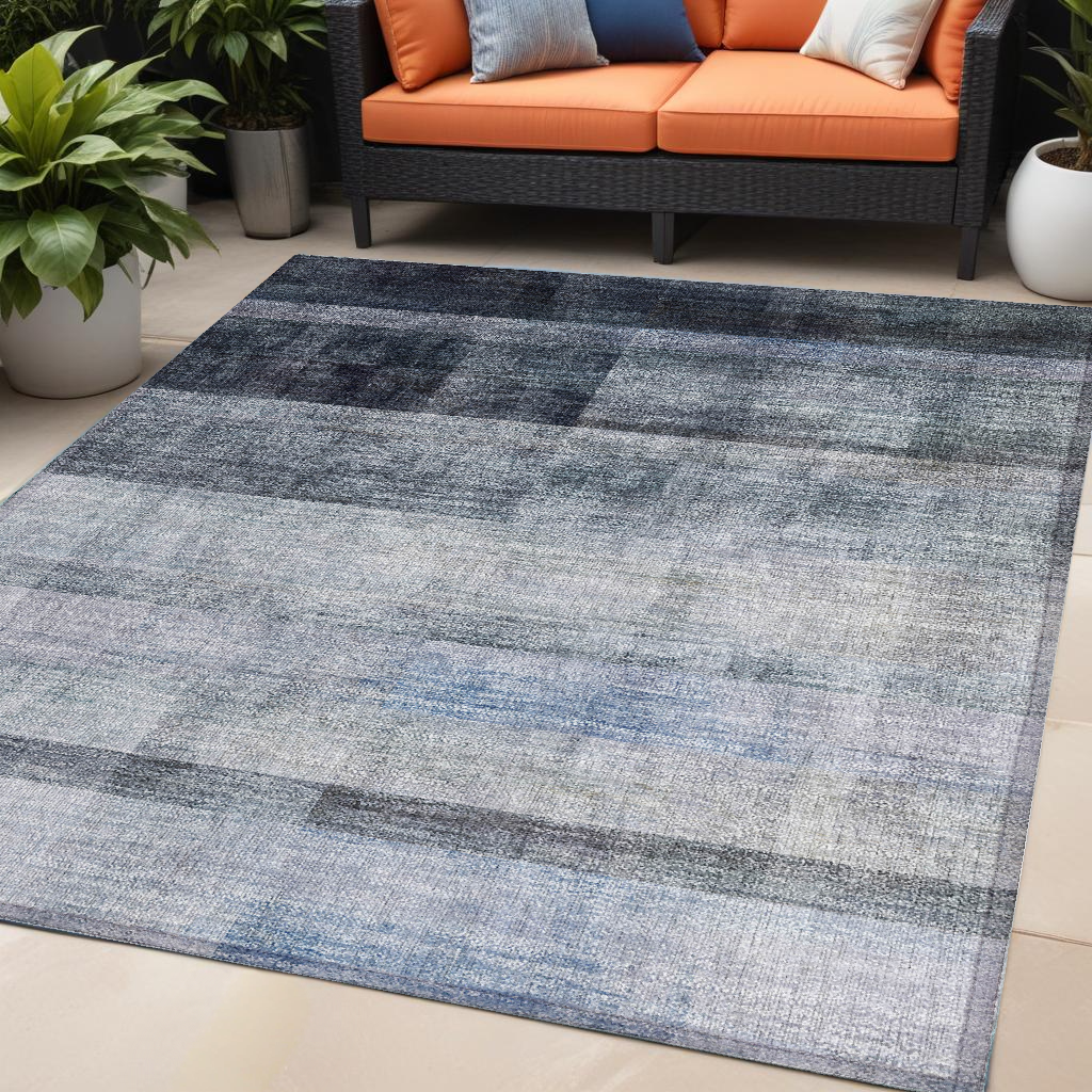 5' X 8' Navy and Gray Ombre Washable Non Skid Indoor Outdoor Area Rug