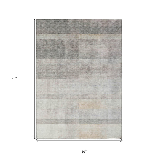 5' X 8' Taupe Ombre Washable Non Skid Indoor Outdoor Area Rug