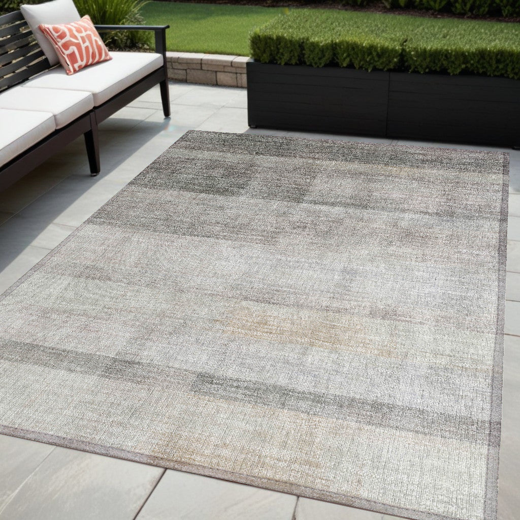 5' X 8' Taupe Ombre Washable Non Skid Indoor Outdoor Area Rug