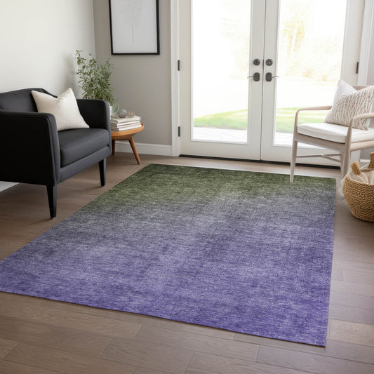 5' X 8' Olive Green and Purple Ombre Washable Non Skid Indoor Outdoor Area Rug