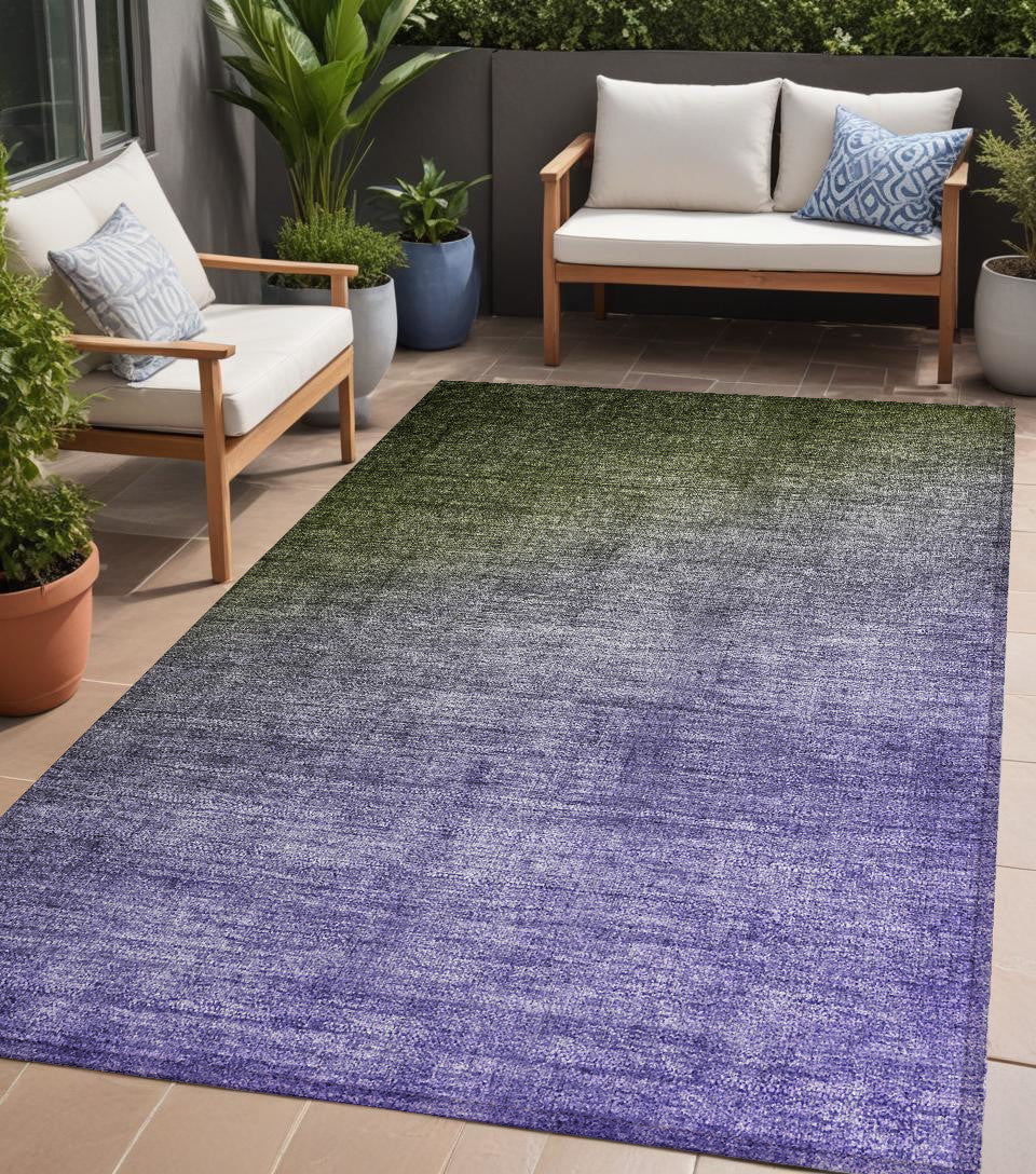 5' X 8' Olive Green and Purple Ombre Washable Non Skid Indoor Outdoor Area Rug