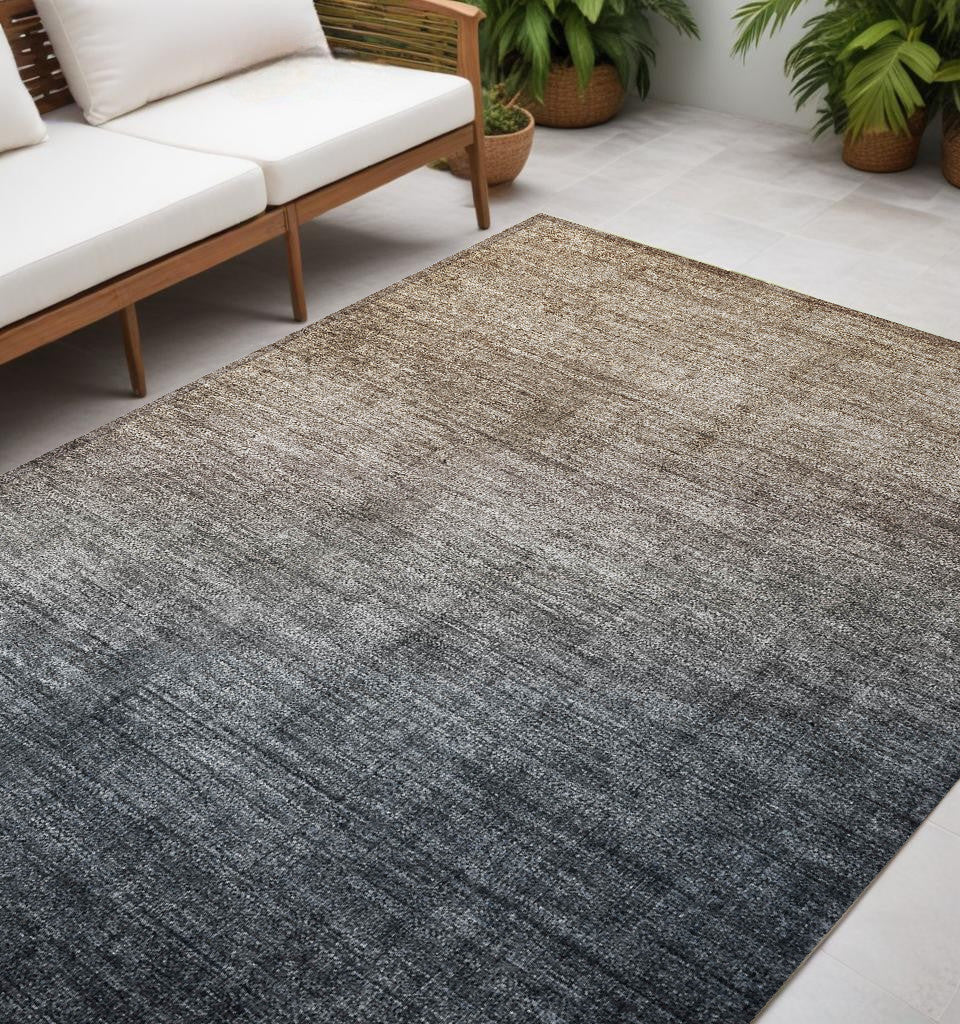 5' X 8' Taupe and Gray Ombre Washable Non Skid Indoor Outdoor Area Rug