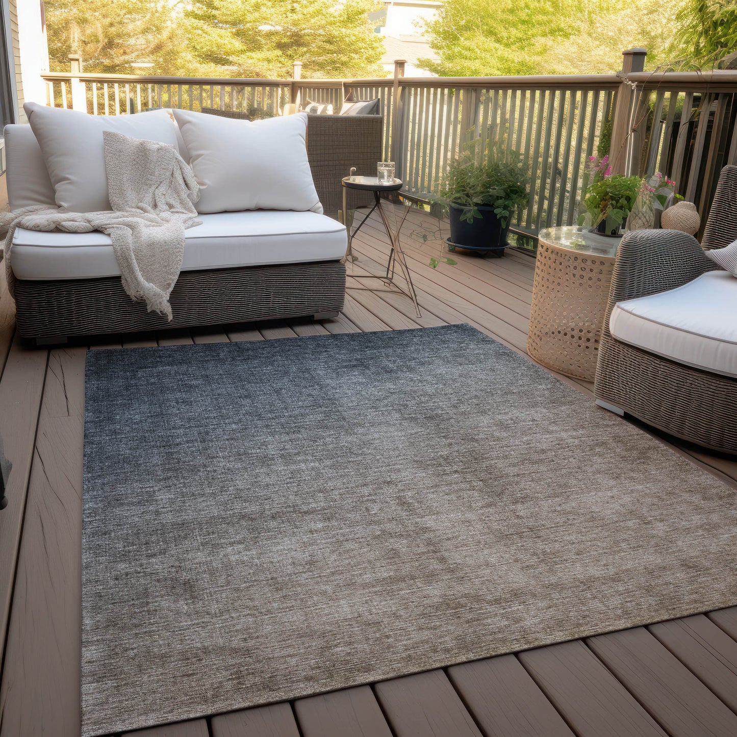 5' X 8' Taupe and Gray Ombre Washable Non Skid Indoor Outdoor Area Rug