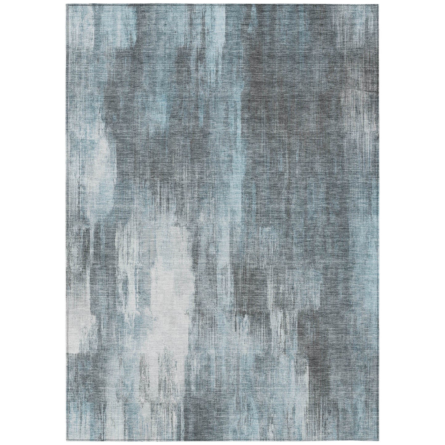 5' X 8' Teal Abstract Washable Non Skid Indoor Outdoor Area Rug