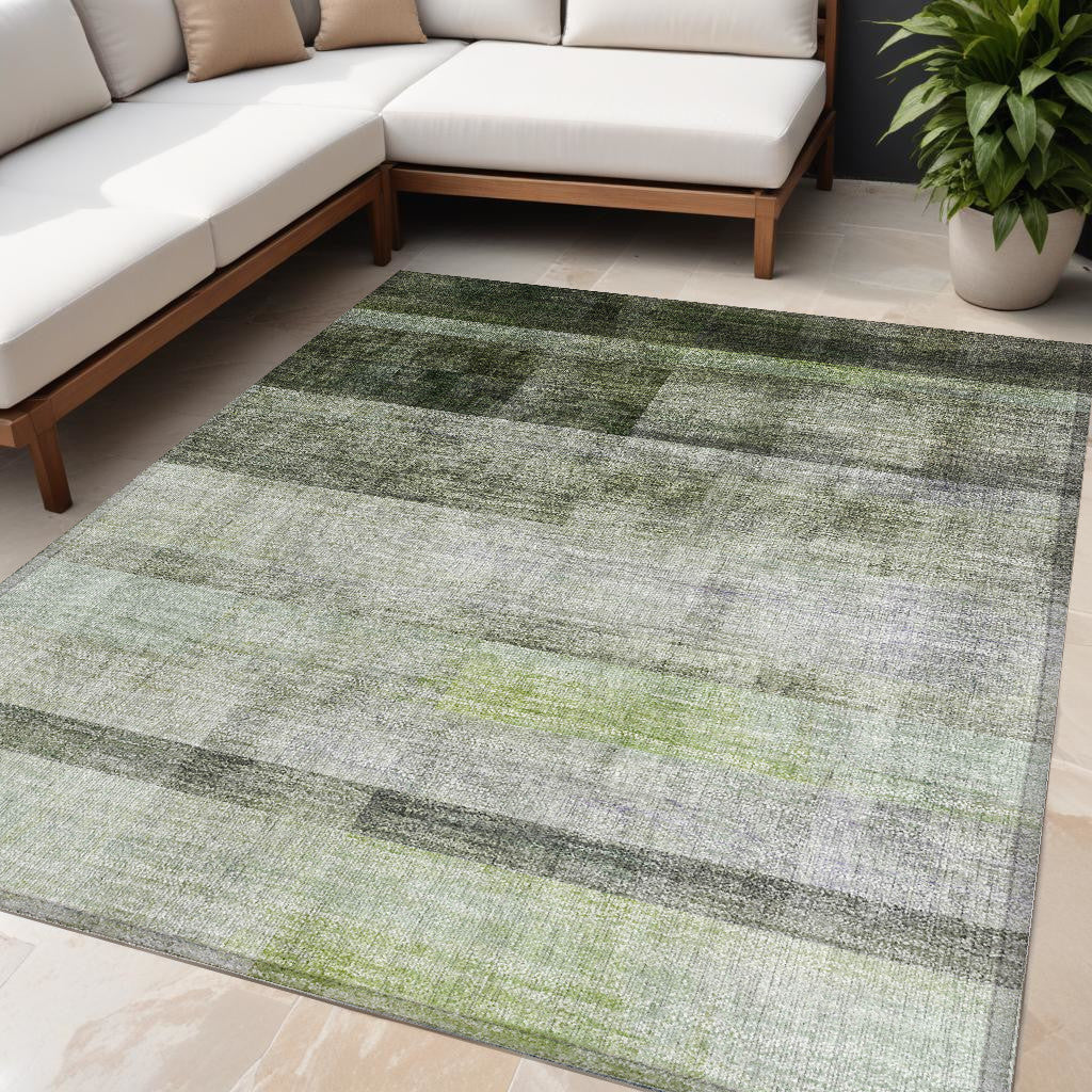 5' X 8' Olive Green Ombre Washable Non Skid Indoor Outdoor Area Rug