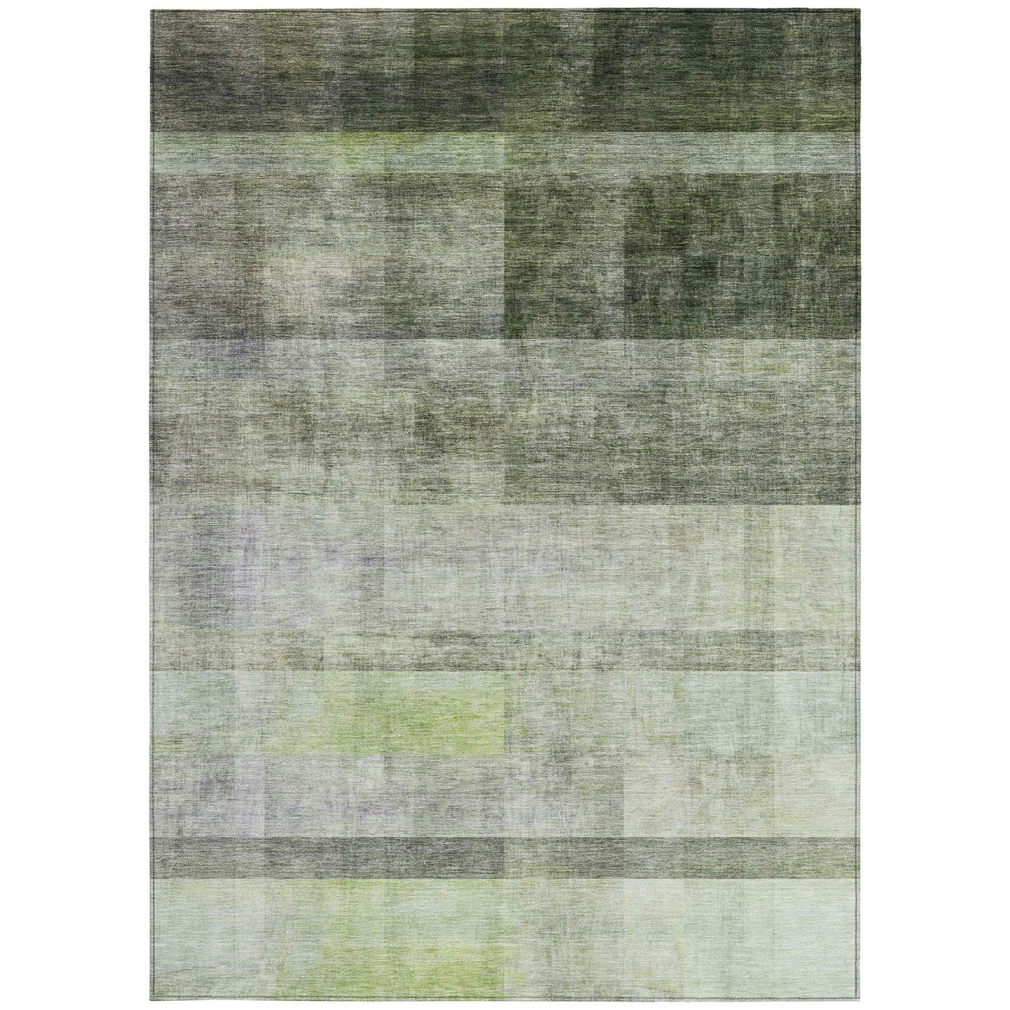 5' X 8' Olive Green Ombre Washable Non Skid Indoor Outdoor Area Rug