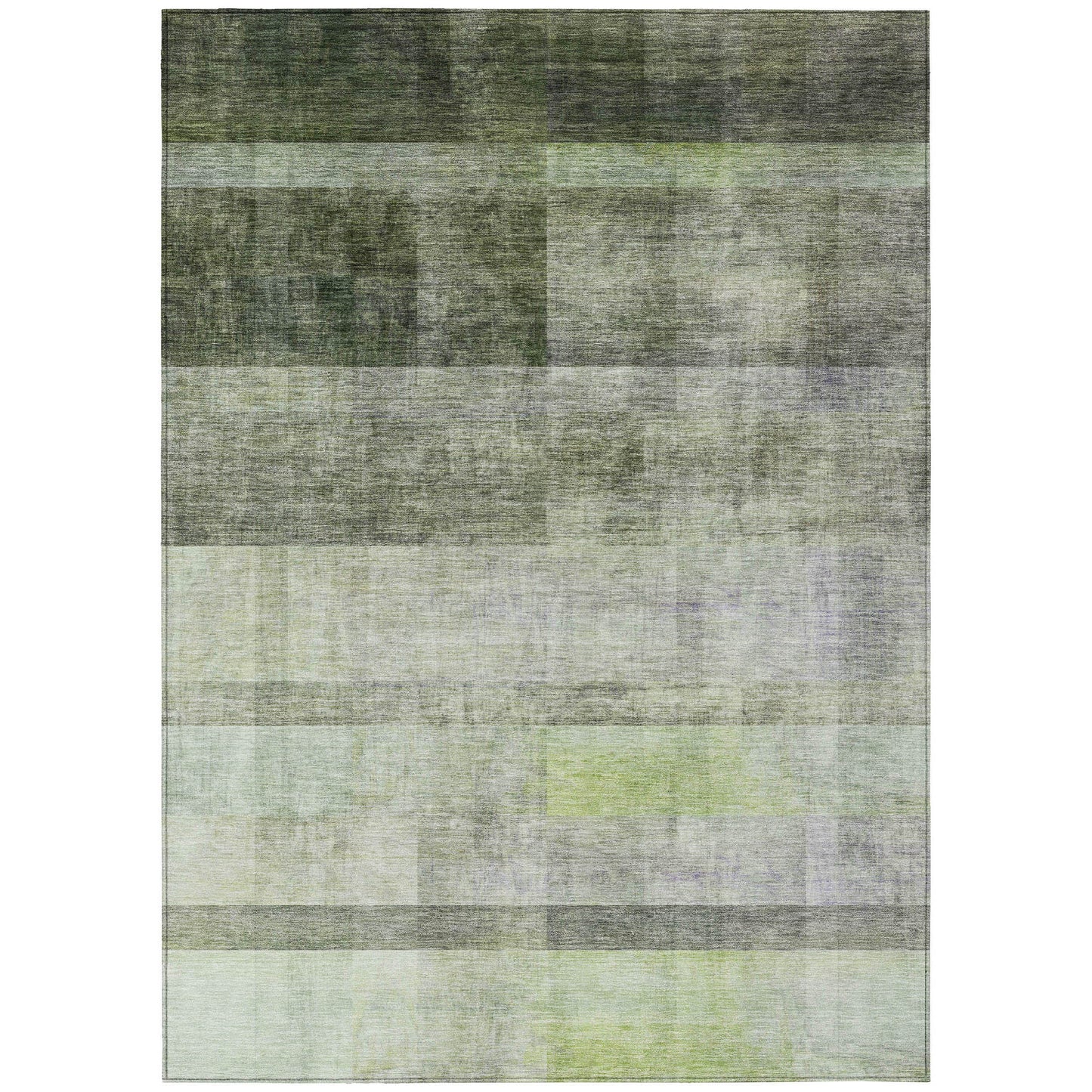 5' X 8' Olive Green Ombre Washable Non Skid Indoor Outdoor Area Rug