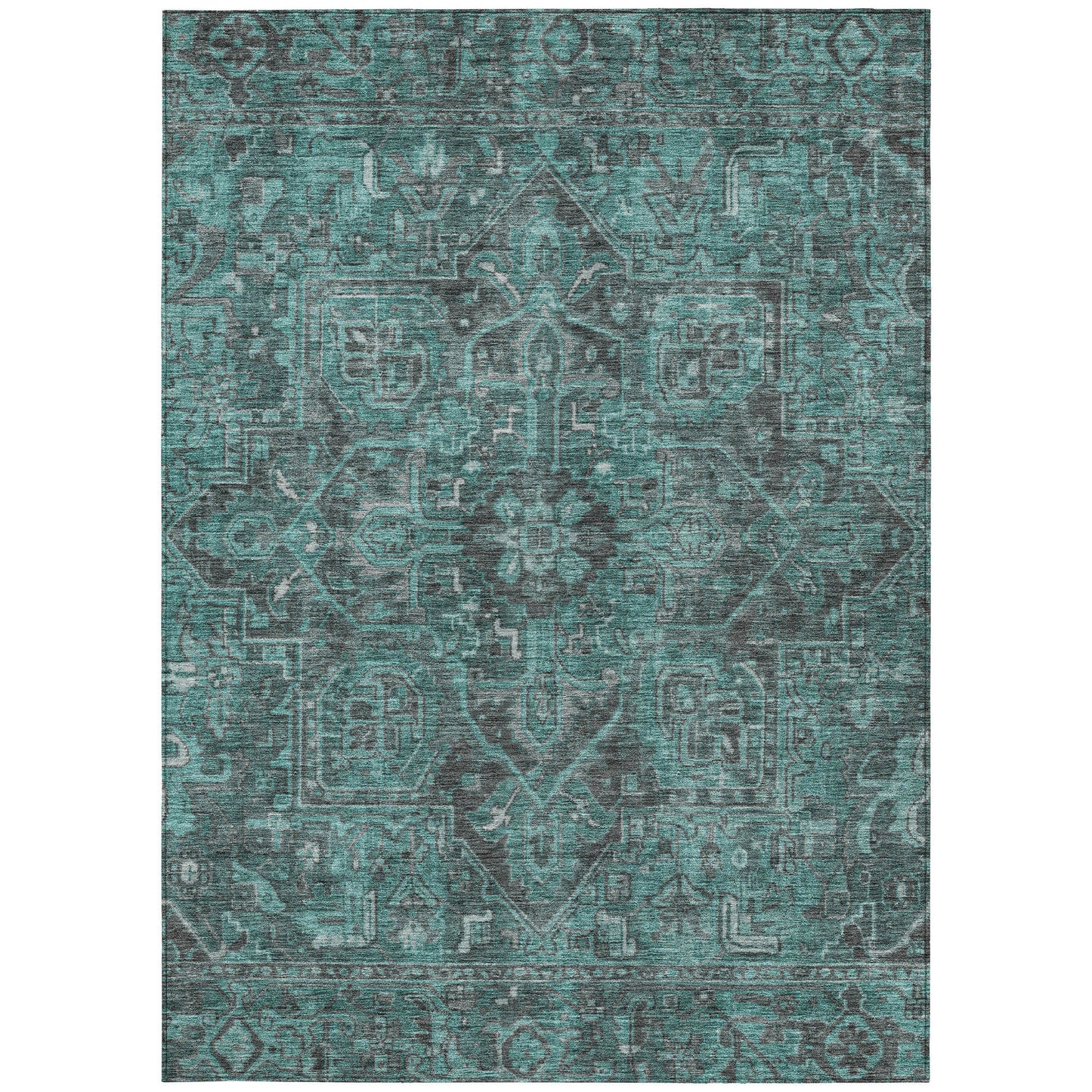 5' X 8' Turquoise Oriental Washable Non Skid Indoor Outdoor Area Rug