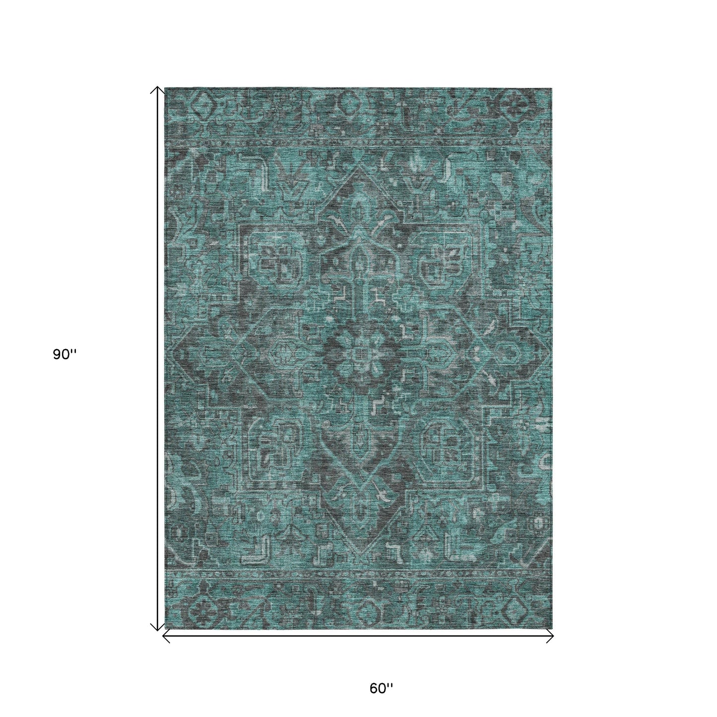 5' X 8' Turquoise Oriental Washable Non Skid Indoor Outdoor Area Rug