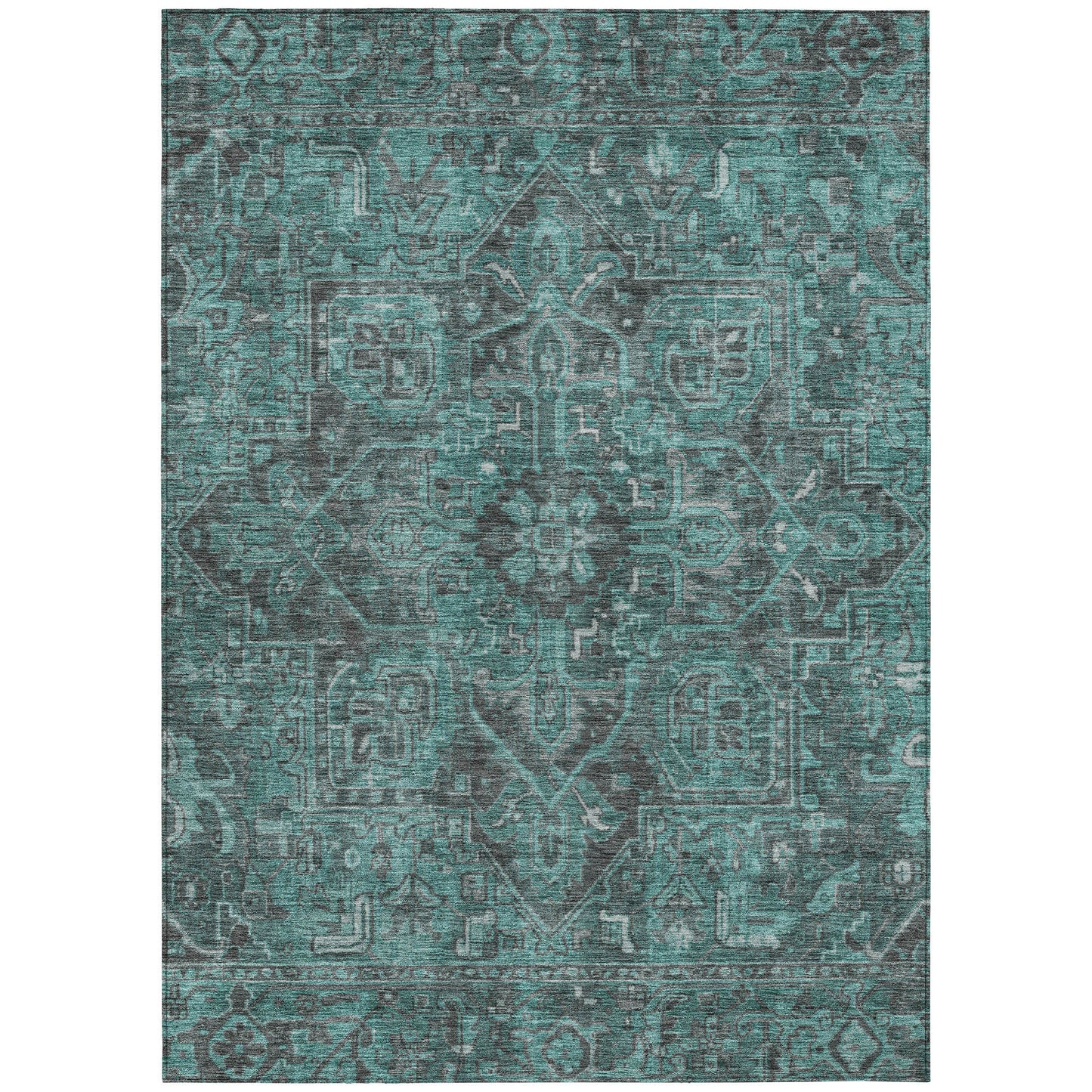 5' X 8' Turquoise Oriental Washable Non Skid Indoor Outdoor Area Rug