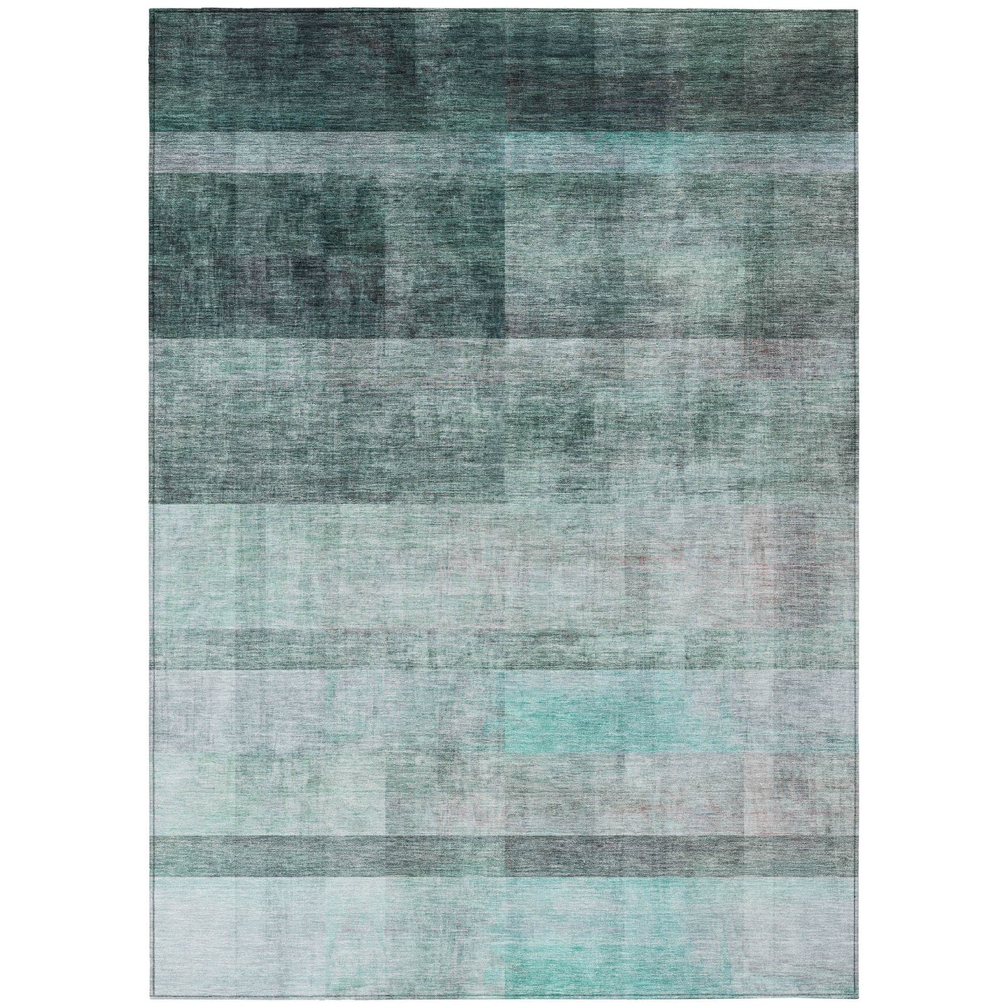 5' X 8' Teal Ombre Washable Non Skid Indoor Outdoor Area Rug