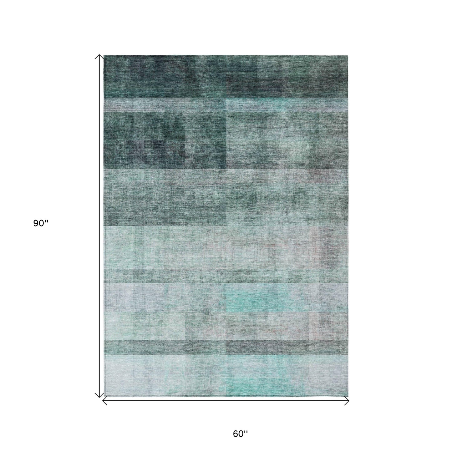 5' X 8' Teal Ombre Washable Non Skid Indoor Outdoor Area Rug