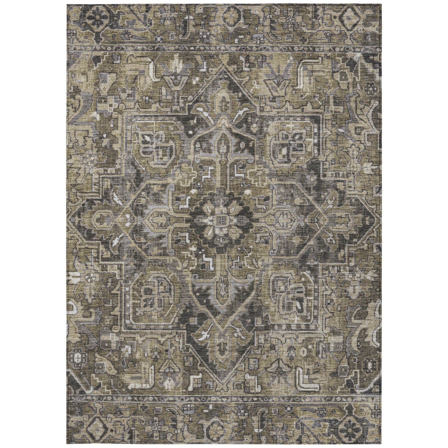 5' X 8' Taupe and Dark Taupe Oriental Washable Non Skid Indoor Outdoor Area Rug