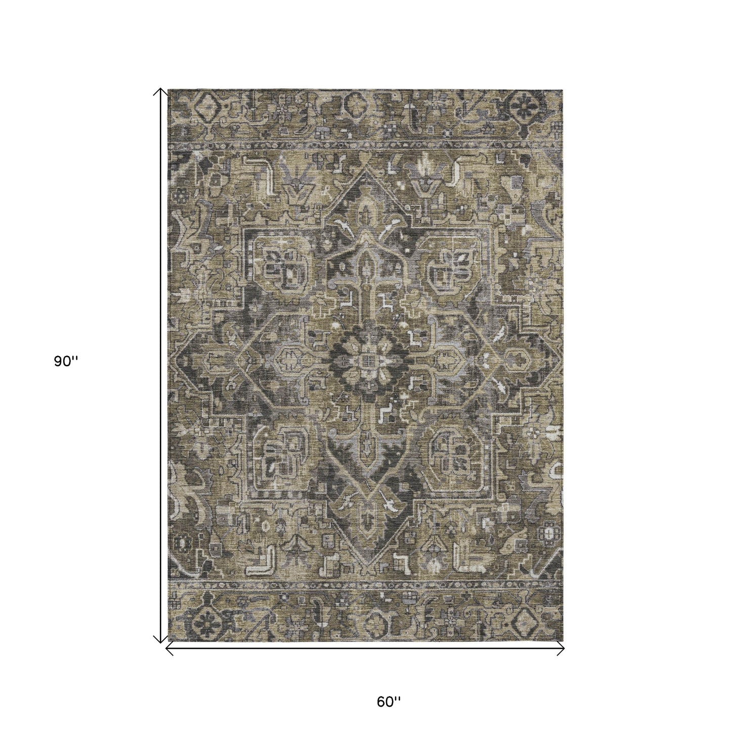 5' X 8' Taupe and Dark Taupe Oriental Washable Non Skid Indoor Outdoor Area Rug