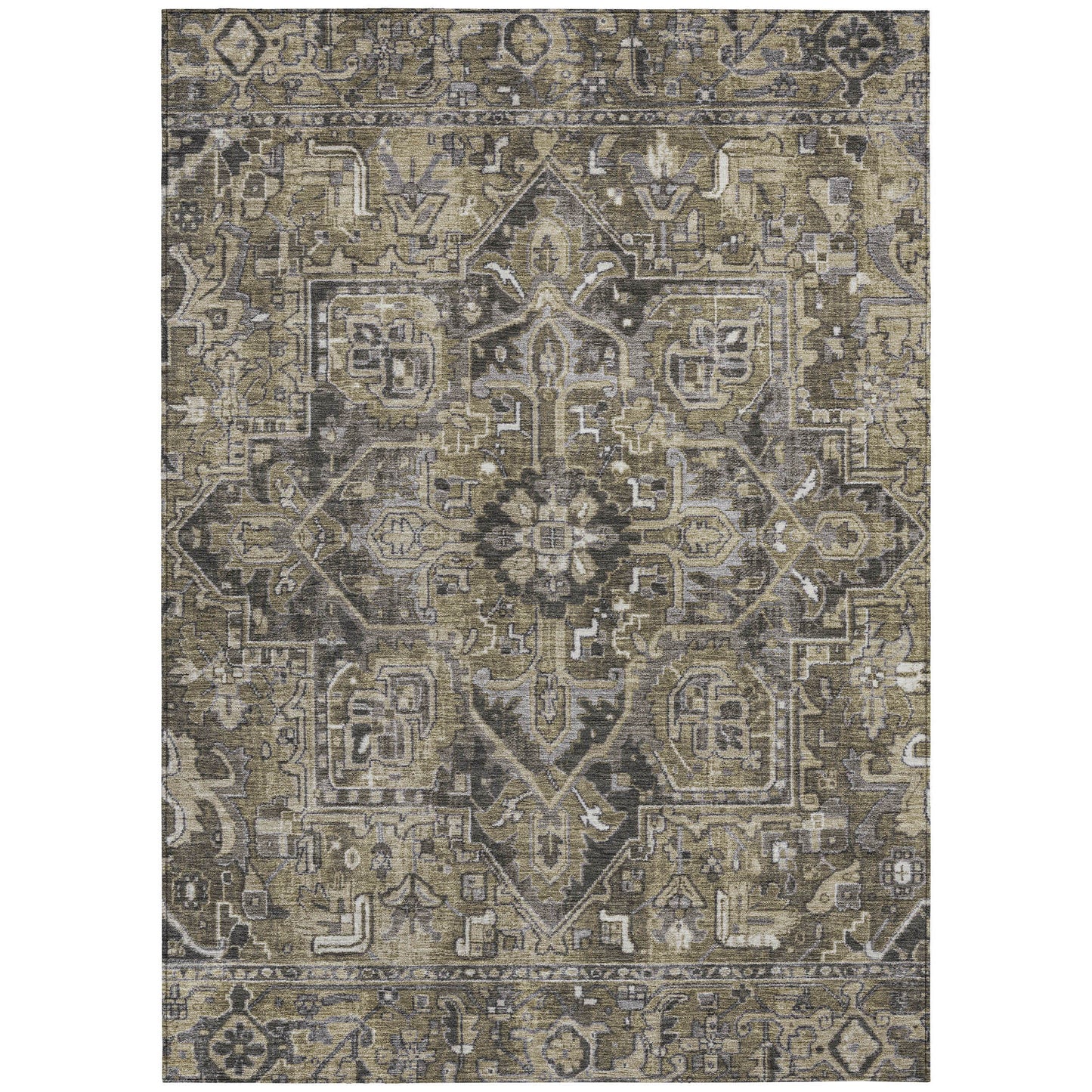 5' X 8' Taupe and Dark Taupe Oriental Washable Non Skid Indoor Outdoor Area Rug