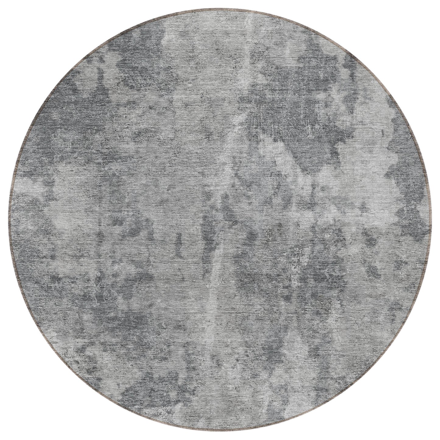 8' Round Gray Round Abstract Washable Non Skid Indoor Outdoor Area Rug