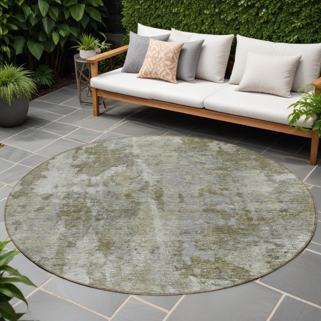 8' Round Gray Round Abstract Washable Non Skid Indoor Outdoor Area Rug