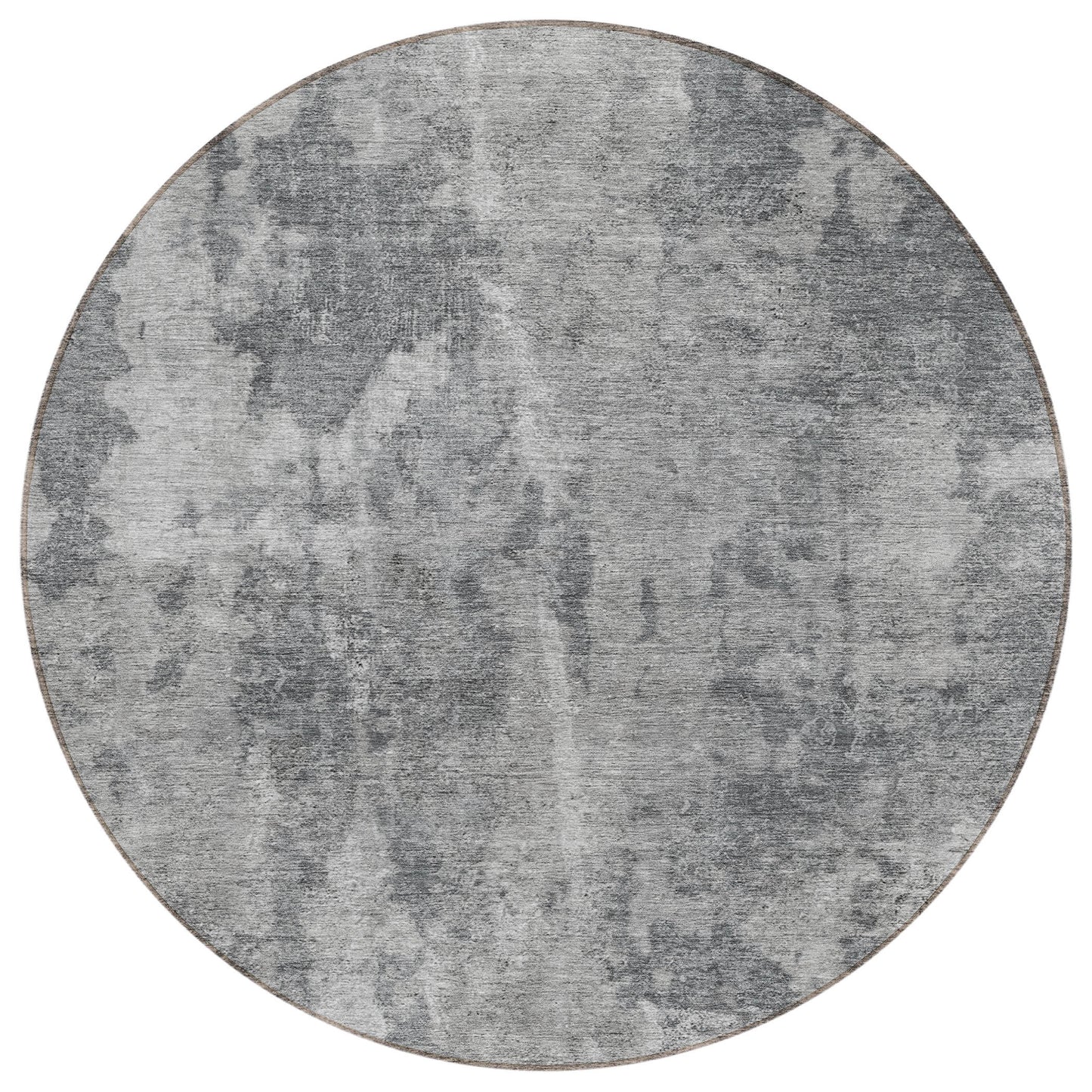 8' Round Gray Round Abstract Washable Non Skid Indoor Outdoor Area Rug