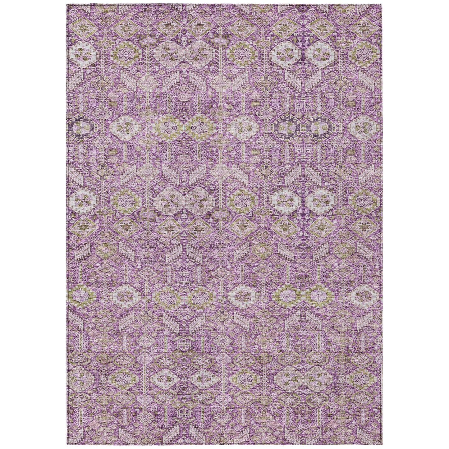 5' X 8' Lavender and Ivory Floral Washable Non Skid Indoor Outdoor Area Rug