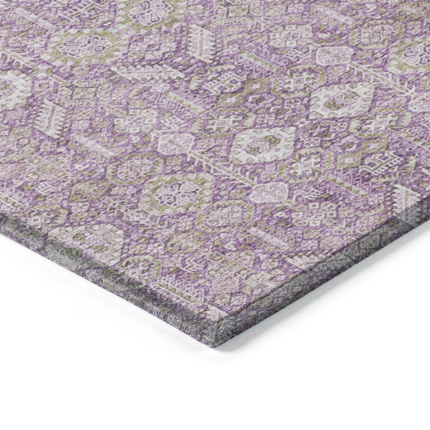 5' X 8' Lavender and Ivory Floral Washable Non Skid Indoor Outdoor Area Rug