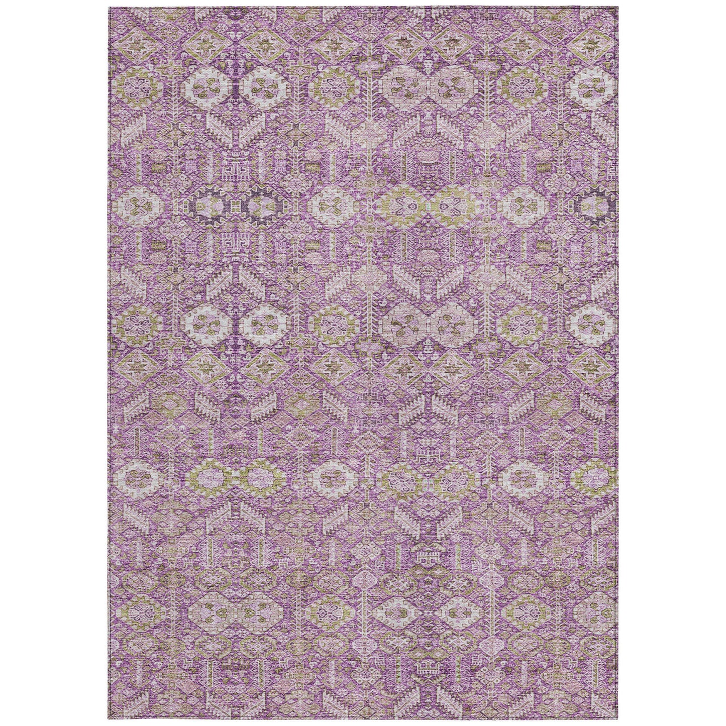 5' X 8' Lavender and Ivory Floral Washable Non Skid Indoor Outdoor Area Rug