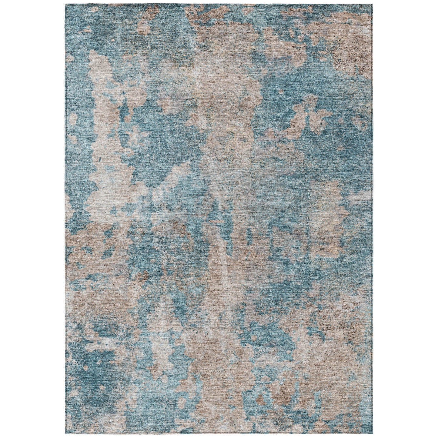 5' X 8' Teal and Taupe Abstract Washable Non Skid Indoor Outdoor Area Rug