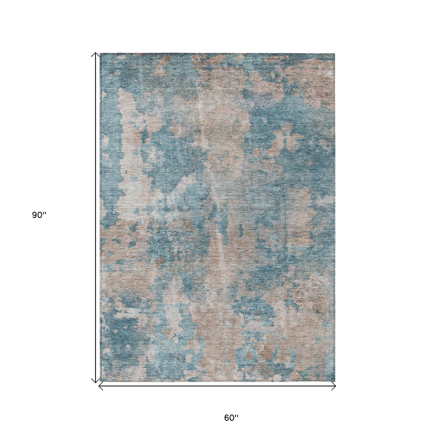 5' X 8' Teal and Taupe Abstract Washable Non Skid Indoor Outdoor Area Rug