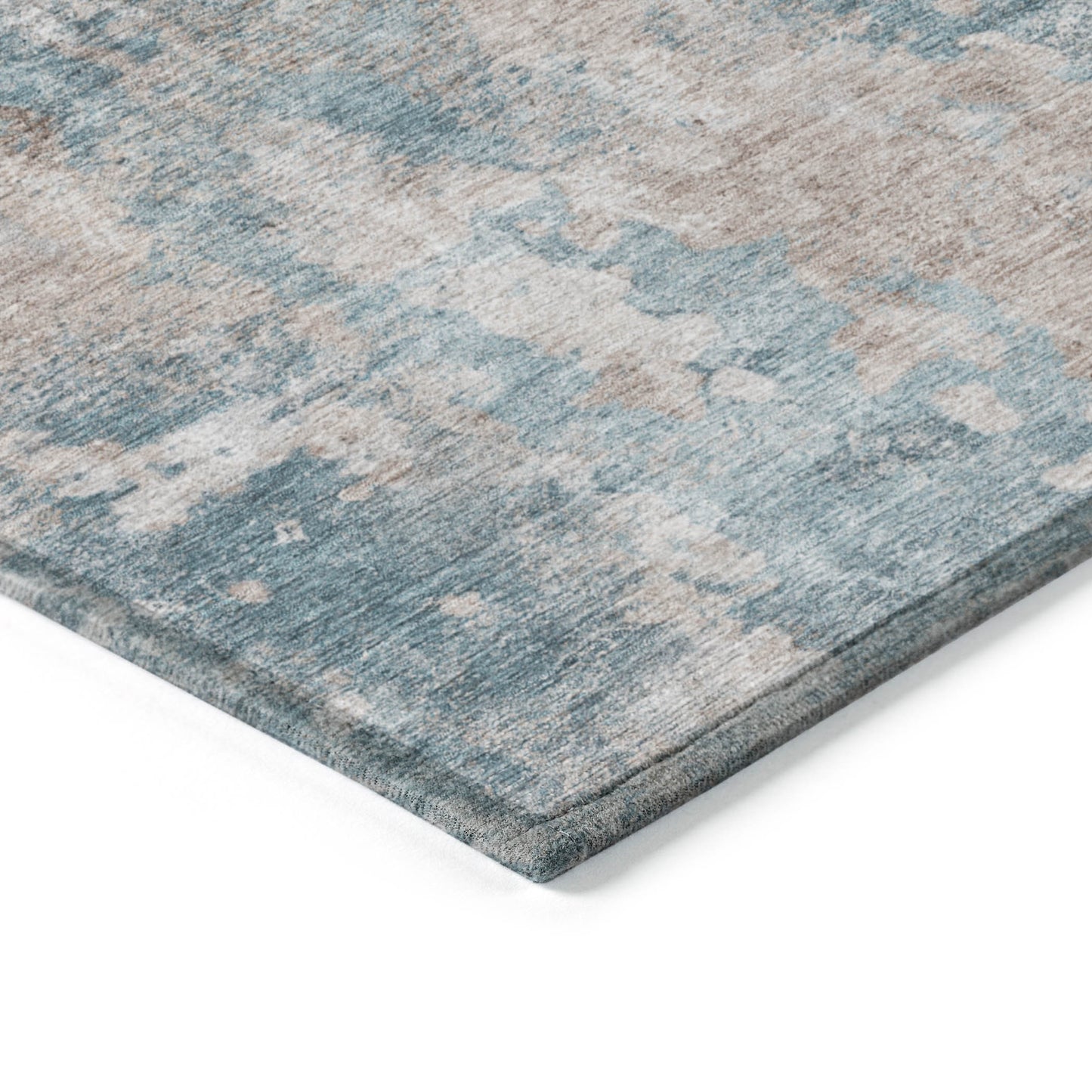 5' X 8' Teal and Taupe Abstract Washable Non Skid Indoor Outdoor Area Rug