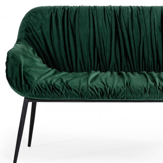 56" Green and Black Velvet Upholstered Dining Bench