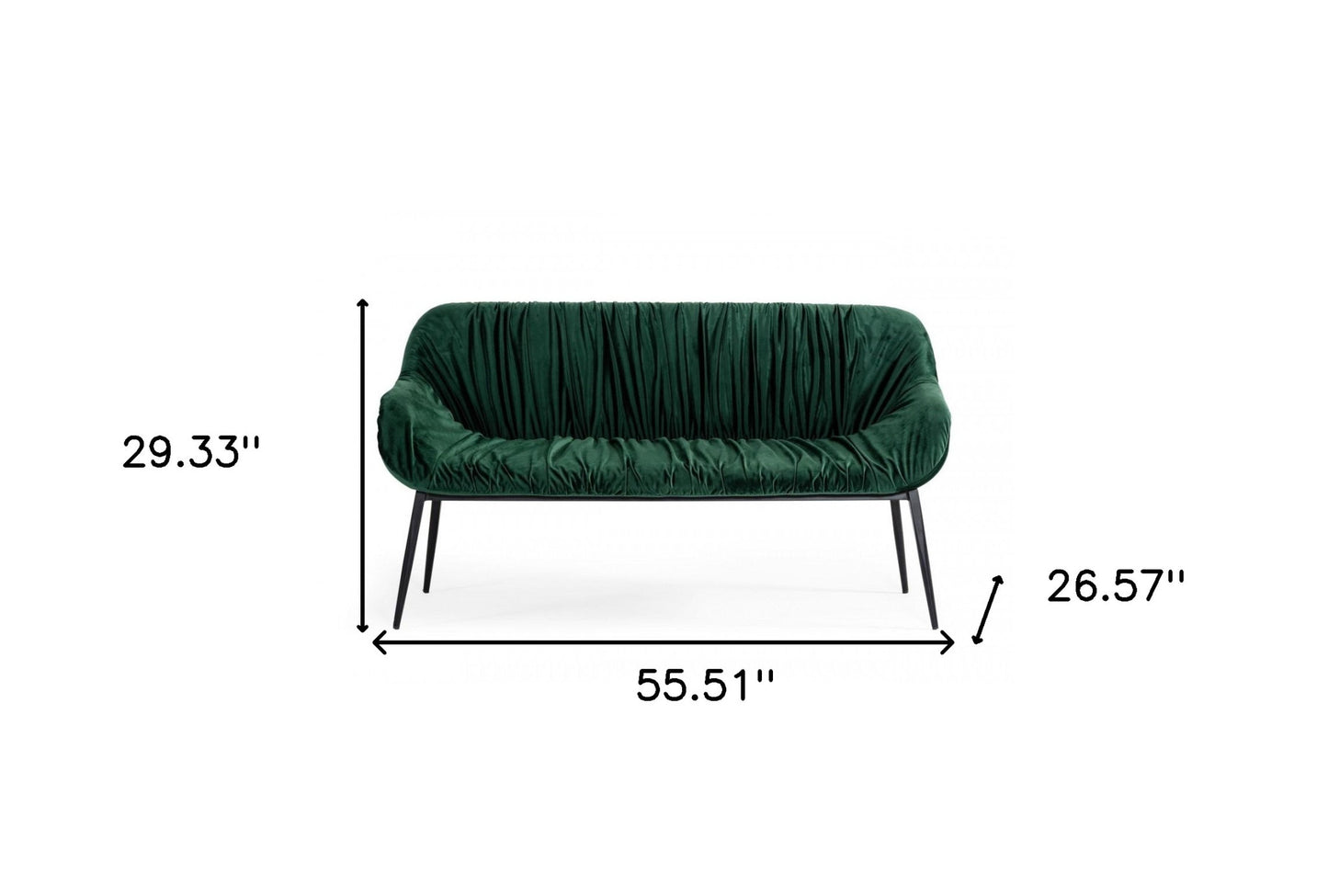 56" Green and Black Velvet Upholstered Dining Bench