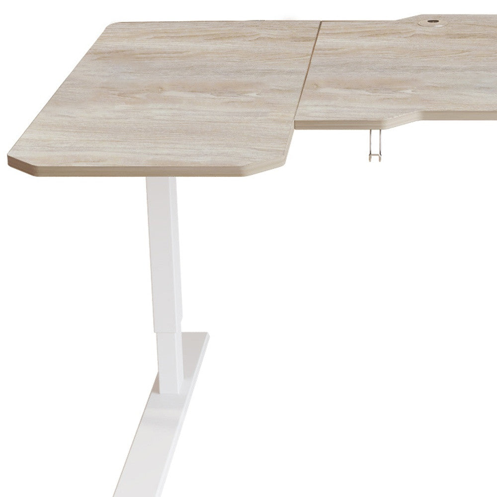 59" Adjustable Light Khaki and White L Shape Standing Desk