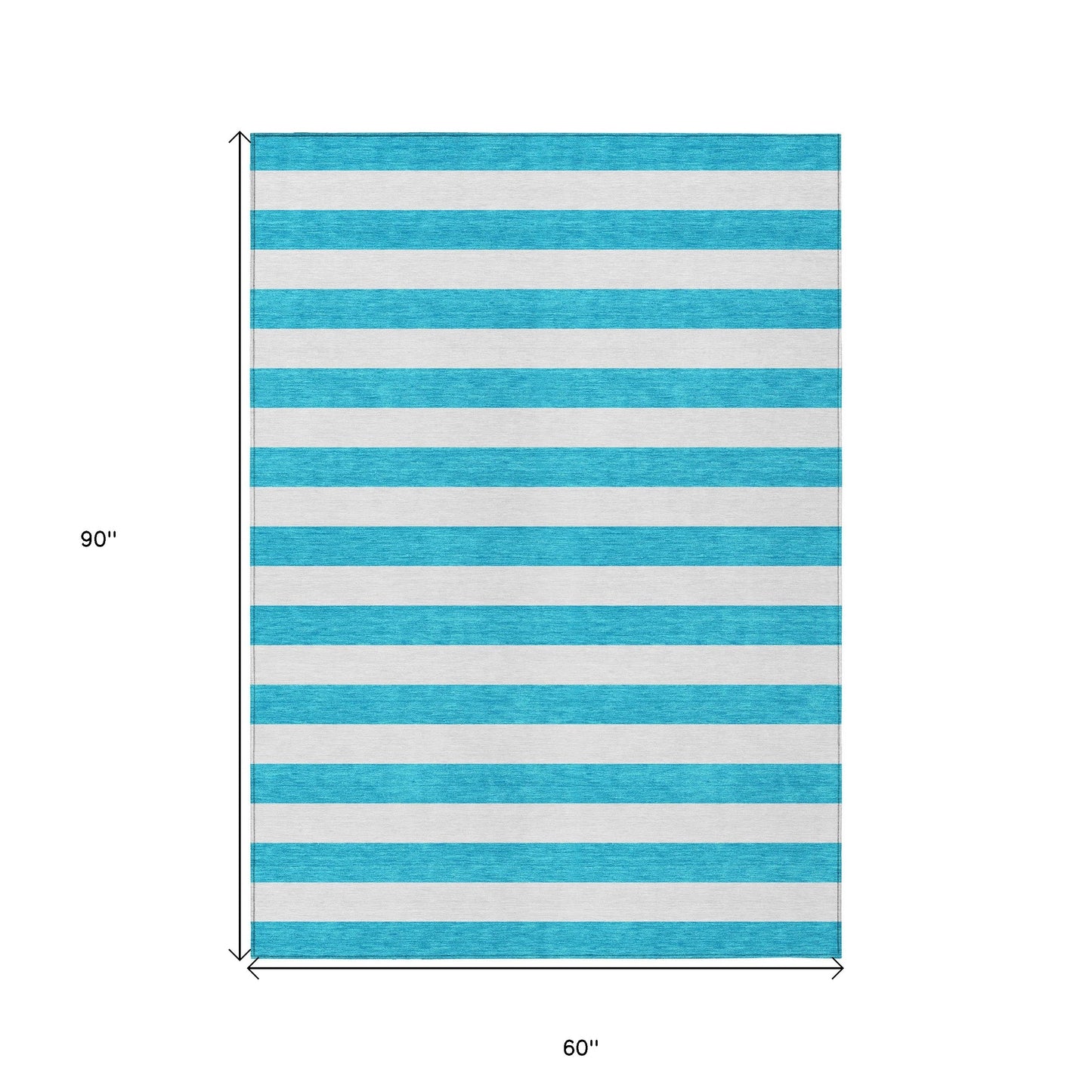 5' X 8' Teal and White Striped Washable Indoor Outdoor Area Rug