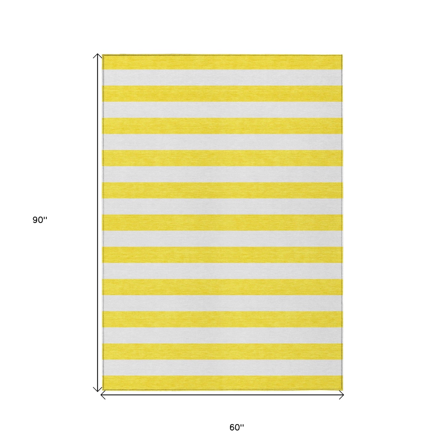 5' X 8' Yellow and White Striped Washable Indoor Outdoor Area Rug