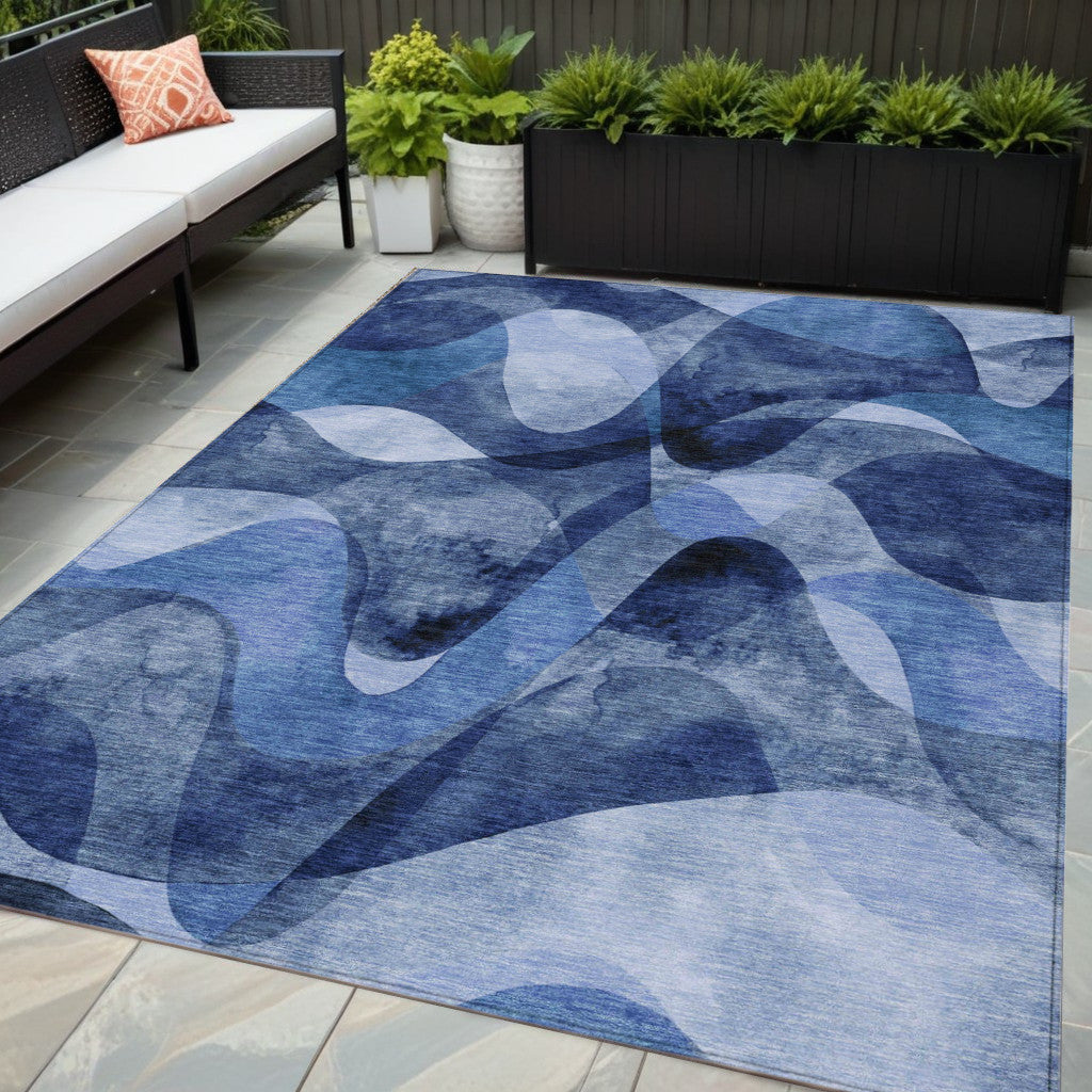 5' X 8' Navy Blue Abstract Washable Non Skid Indoor Outdoor Area Rug