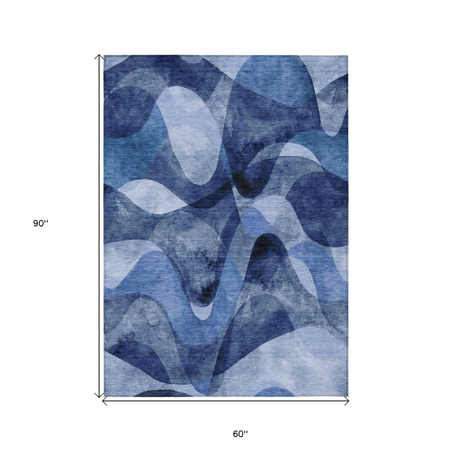 5' X 8' Navy Blue Abstract Washable Non Skid Indoor Outdoor Area Rug