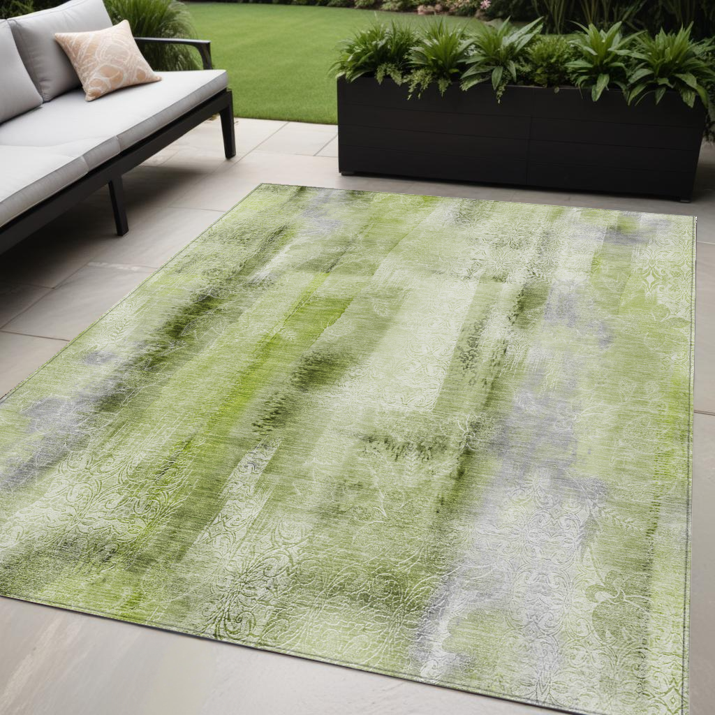 5' X 8' Sage Washable Non Skid Indoor Outdoor Area Rug