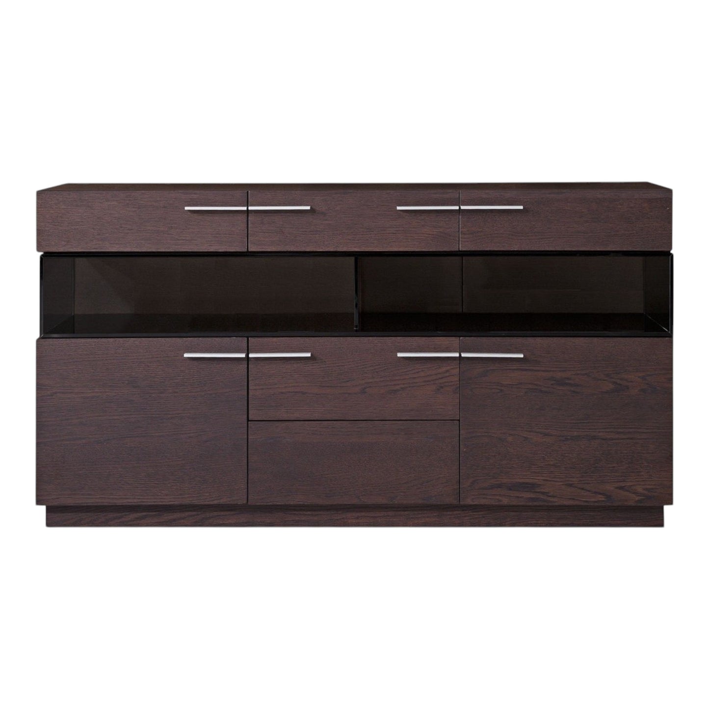 59" Brown Solid Wood Sideboard with Glass Doors