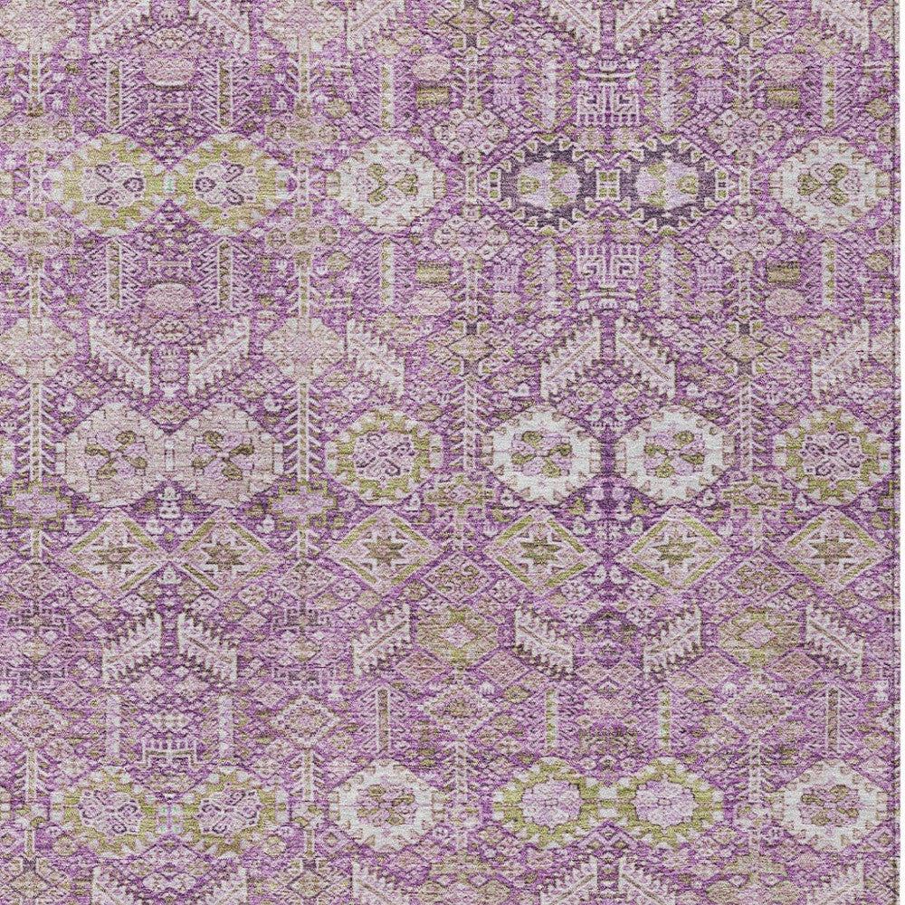 5' X 8' Lavender and Ivory Floral Washable Non Skid Indoor Outdoor Area Rug