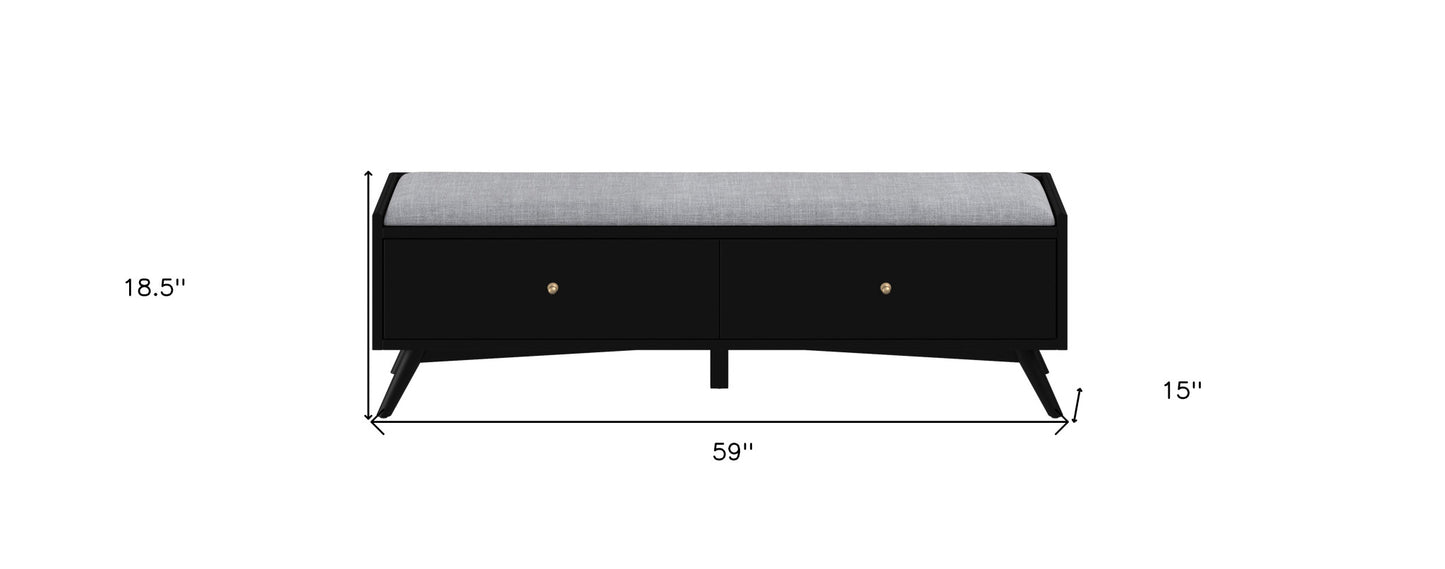 59" Gray and Black Fabric Upholstered Storage Bench with Drawers