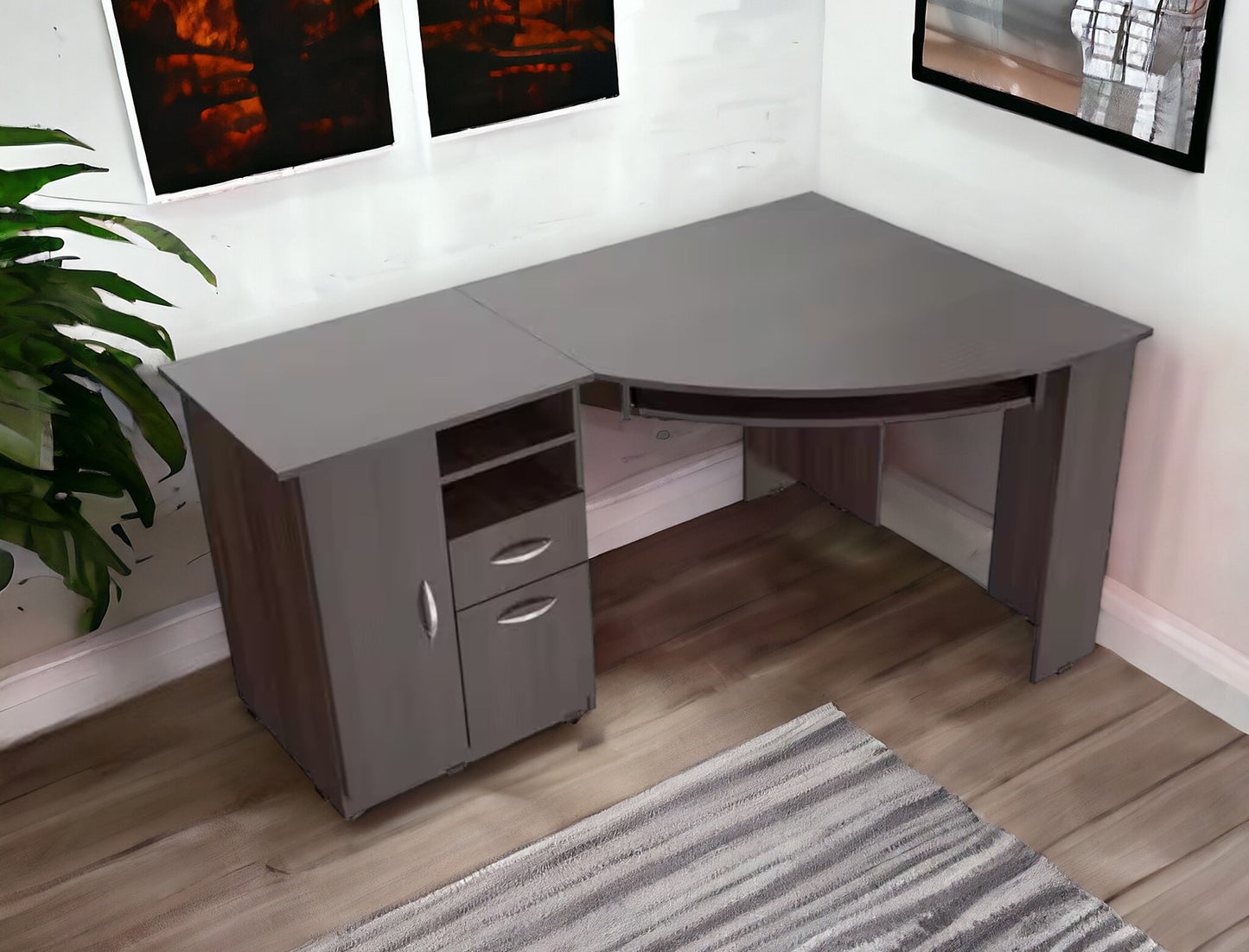 59" Espresso Corner Computer Desk With Two Drawers