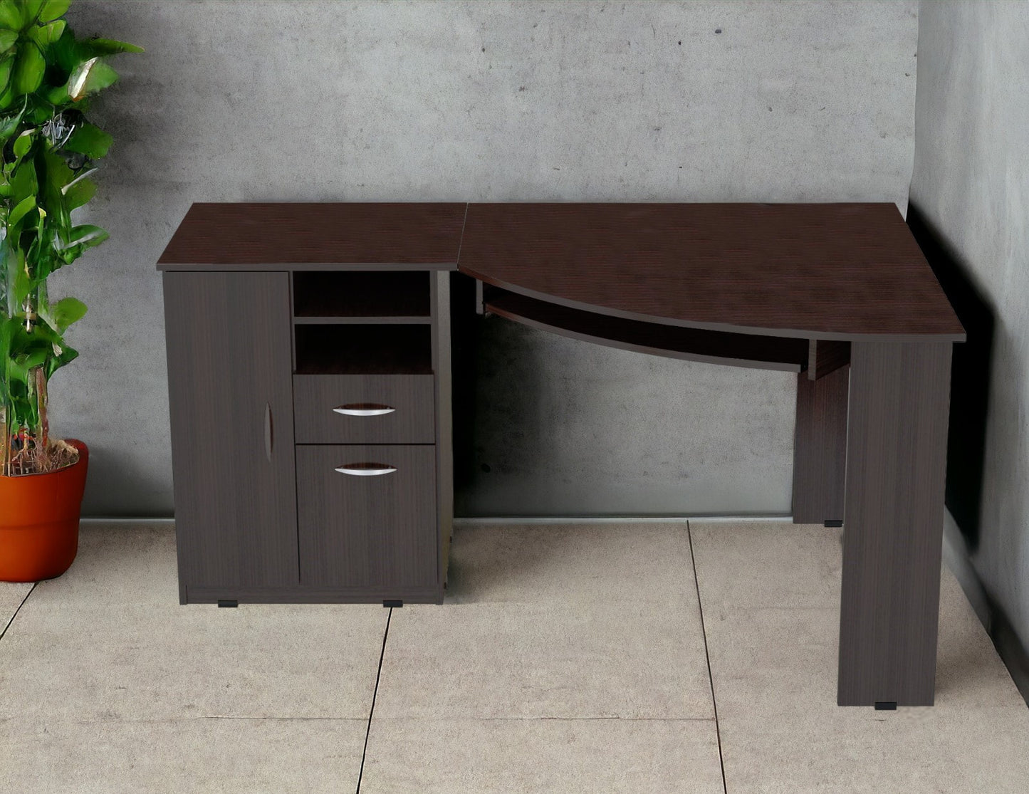 59" Espresso Corner Computer Desk With Two Drawers