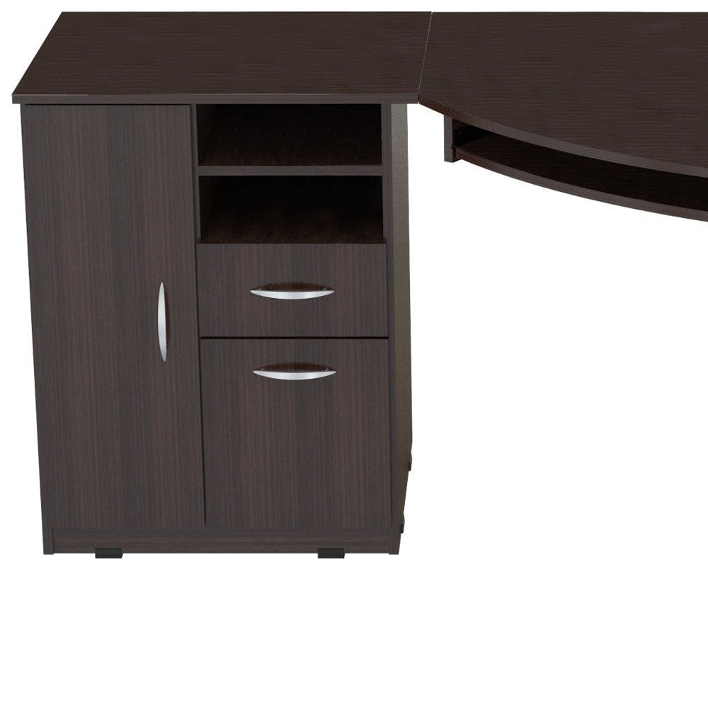 59" Espresso Corner Computer Desk With Two Drawers