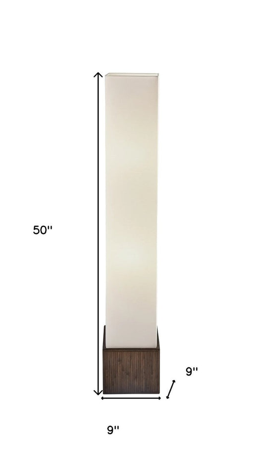 50" Brown Rattan Two Light Column Floor Lamp With White Rectangular Shade - Hummingbird & Hymm