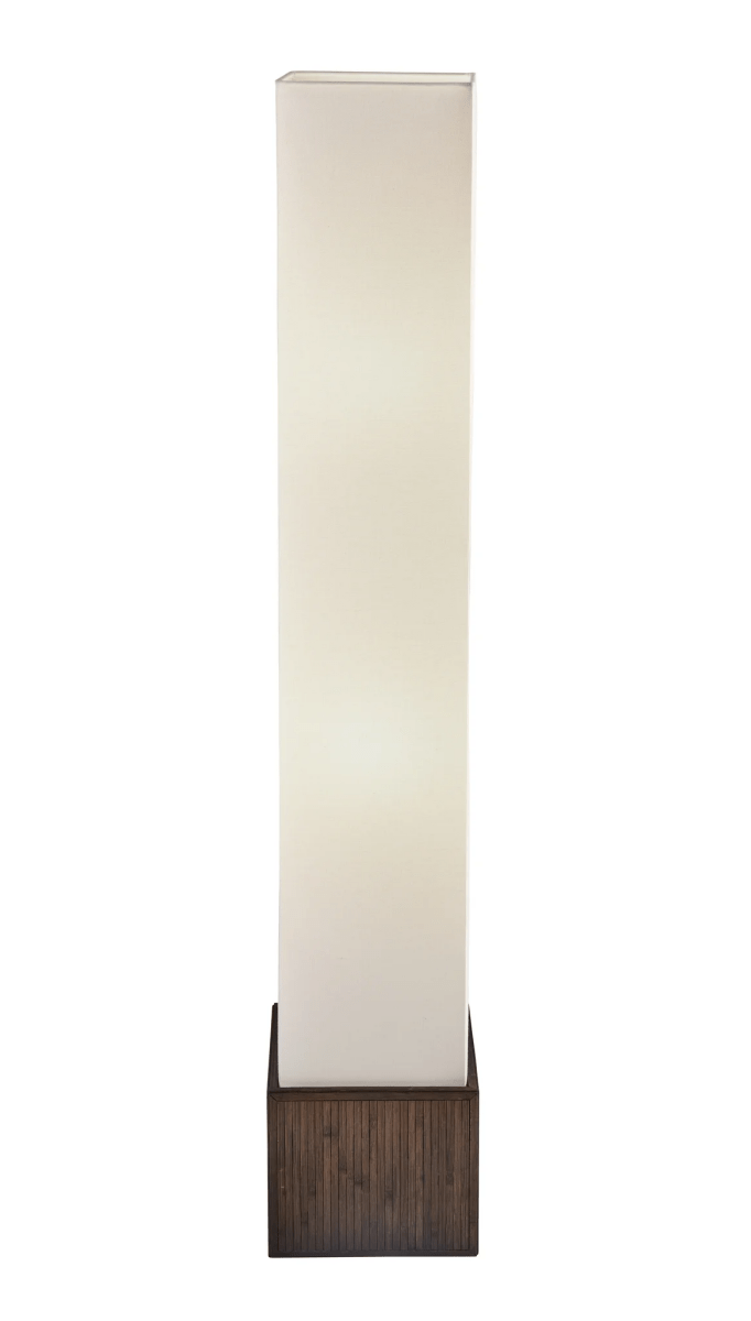 50" Brown Rattan Two Light Column Floor Lamp With White Rectangular Shade - Hummingbird & Hymm