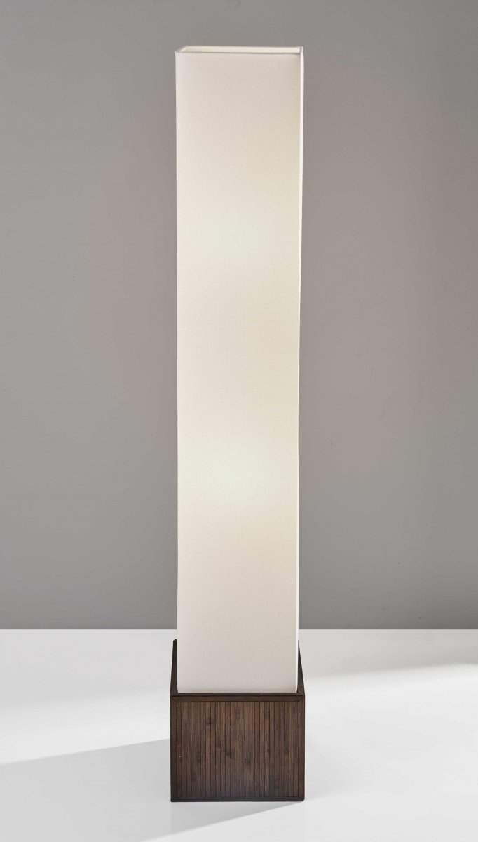 50" Brown Rattan Two Light Column Floor Lamp With White Rectangular Shade - Hummingbird & Hymm