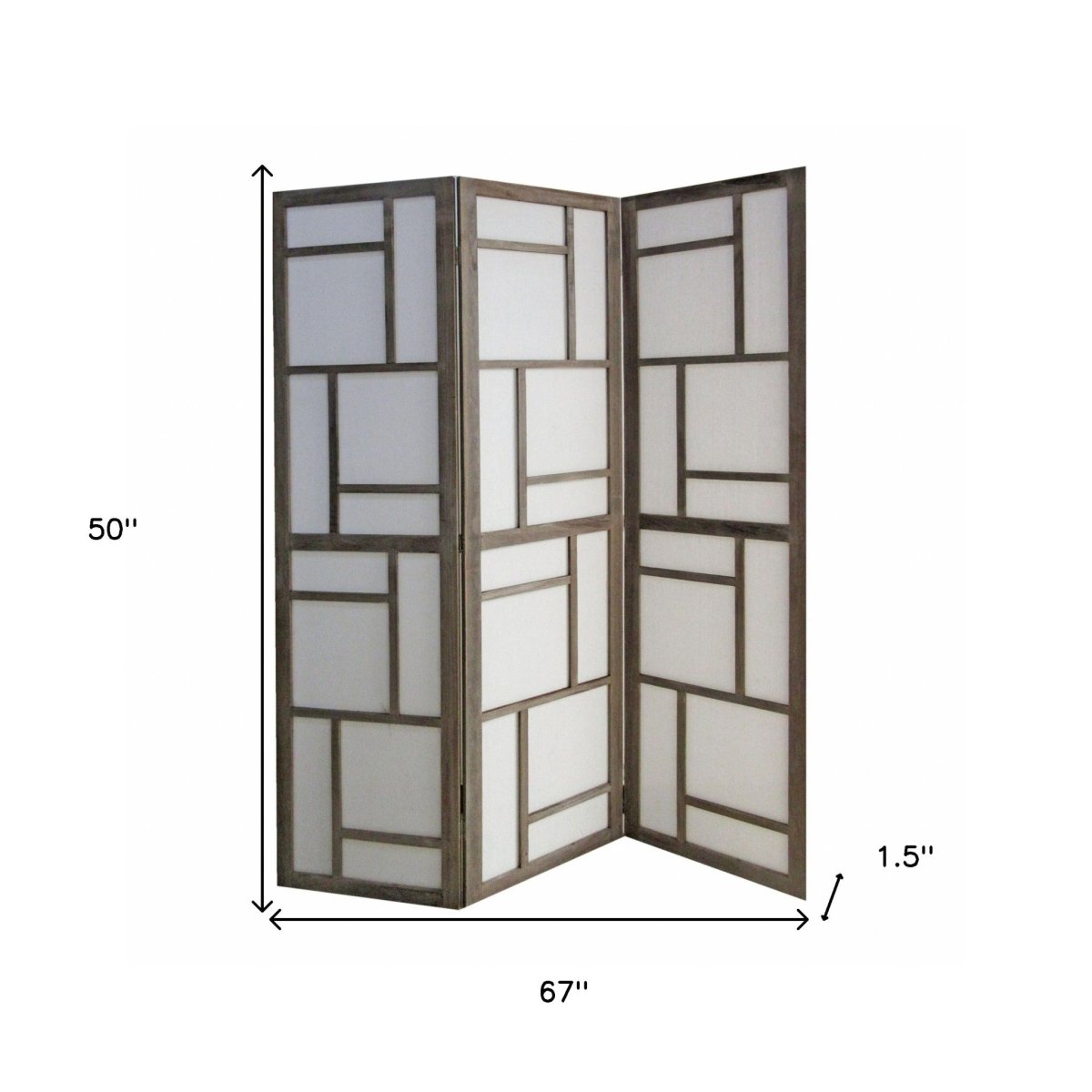 50" Gray and White Wood and Fabric Three Panel Screen Room Divider - Hummingbird & Hymm